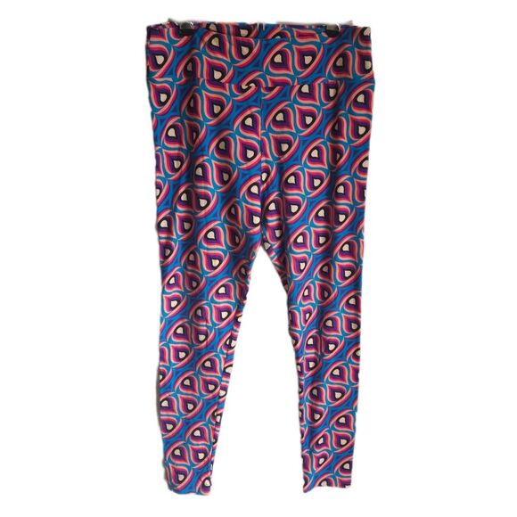 Lularoe Tall and Curvy Leggings Women's OS Stretch Geometric Plus Size Peacock - Picture 1 of 4
